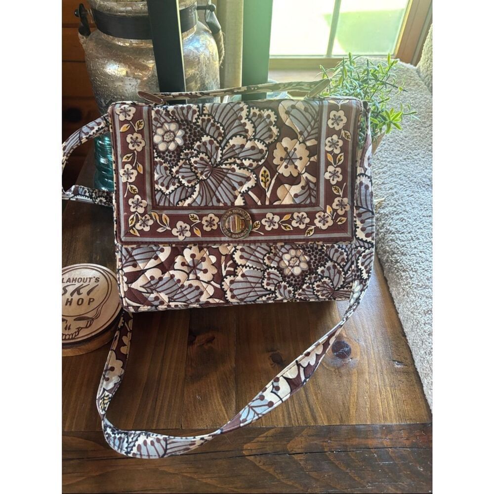 Vera Bradley Brown and Cream Floral Quilted Crossbody Bag